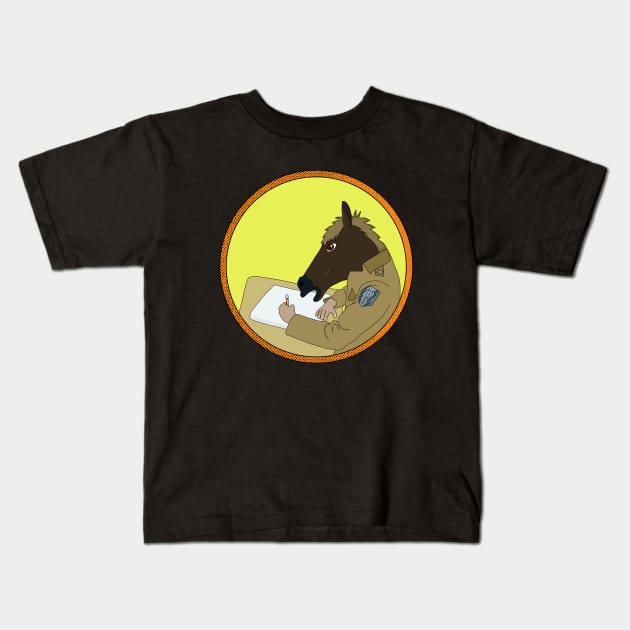 Horse Writing in Class Kids T-Shirt by DiegoCarvalho